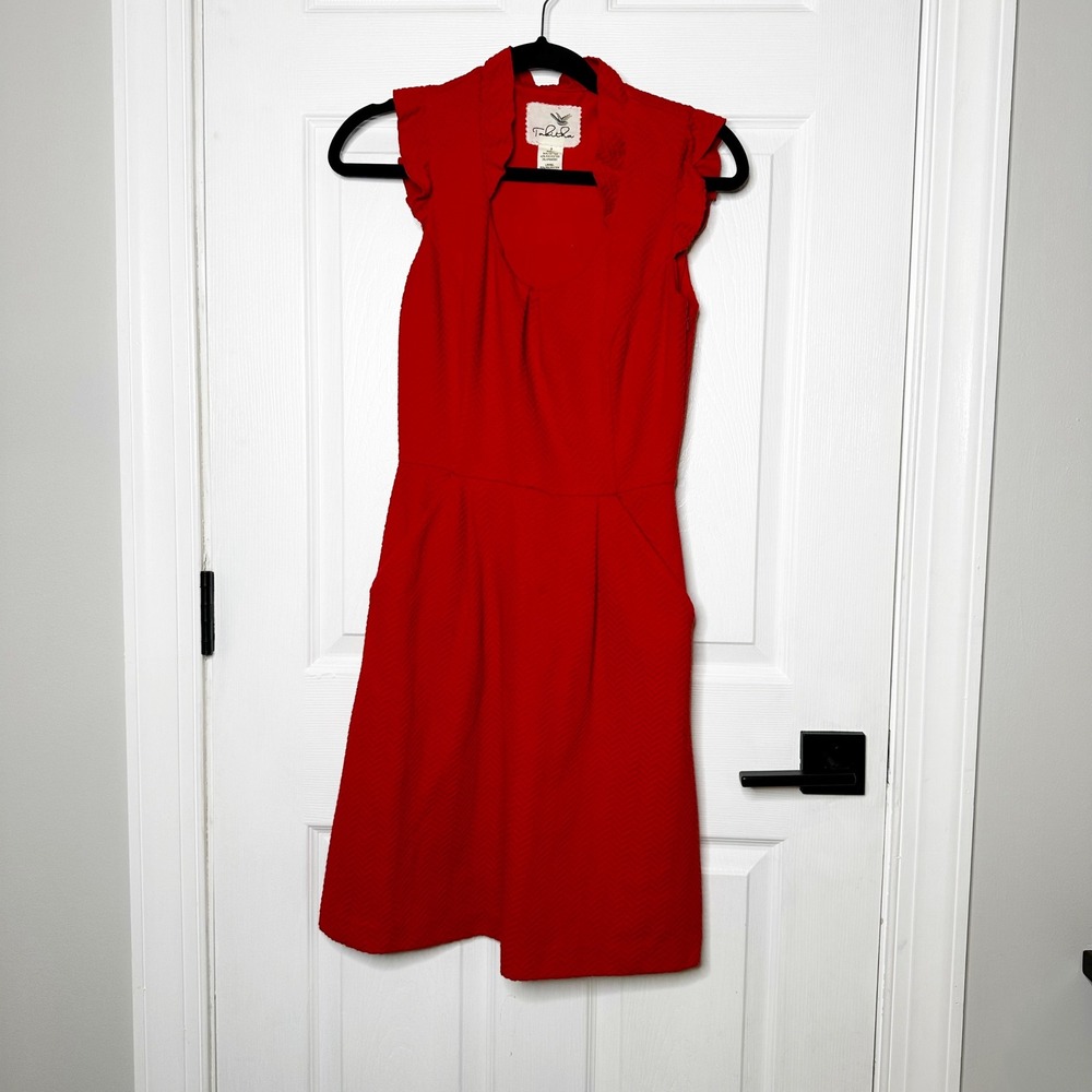 Anthropologie Tabitha Cherie Red Fit & Flare Ruffle Sleeve Dress Size 2